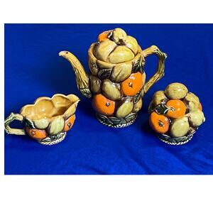 VTG Tea Set Orange Spice by Inarco Tea Pot - Creamer and Lidded Sugar Bowl Set